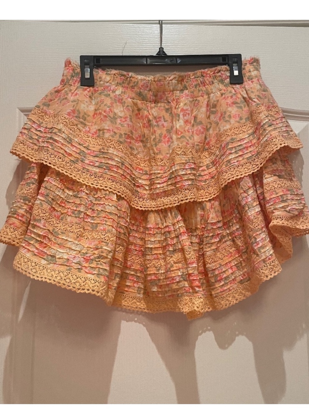 aerie Peach Floral Ruffled Lace Mini Skirt